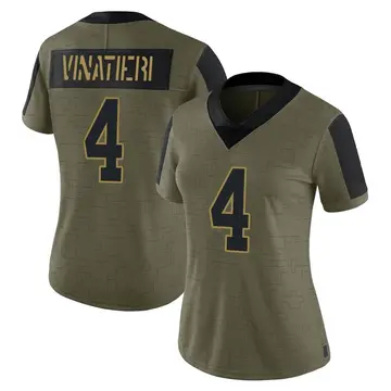 Nike Adam Vinatieri Women's Limited Indianapolis Colts Olive 2021 Salute To Service Jersey