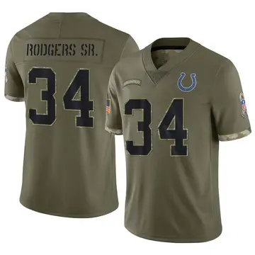 Nike Isaiah Rodgers Sr. Men's Limited Indianapolis Colts Olive 2022 Salute To Service Jersey